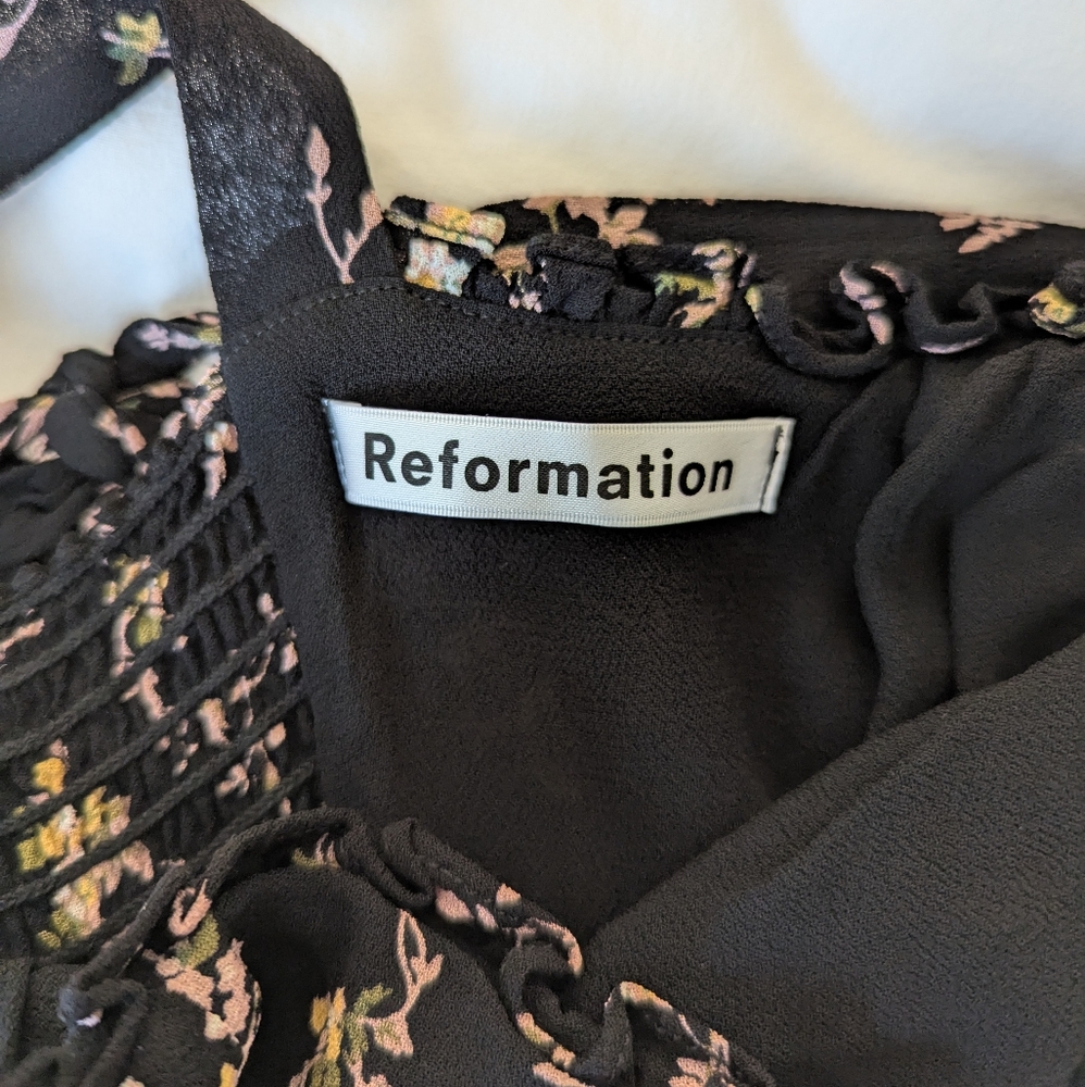 Reformation Christine Black Floral Mini Dress - Picture 6 of 8